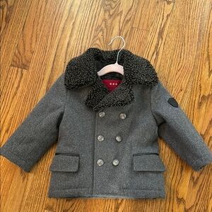Ikks boys Gray Peacoat with faux fur removable collar 2t